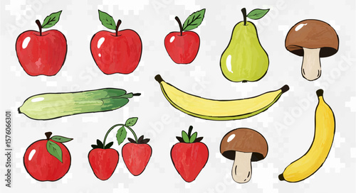 Fresh Vegetables and Fruits Still Life Illustration

