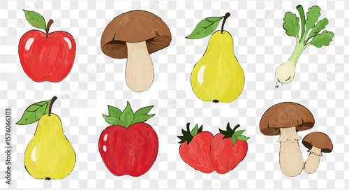 Fresh Vegetables and Fruits Still Life Illustration

