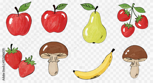 Fresh Vegetables and Fruits Still Life Illustration

