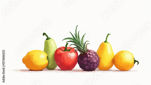 Fresh Vegetables and Fruits Still Life Illustration

