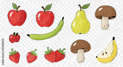 Fresh Vegetables and Fruits Still Life Illustration

