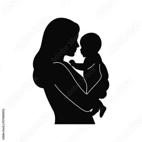 Silhouette of a Mother Holding her Baby Close Tender Motherhood Image
