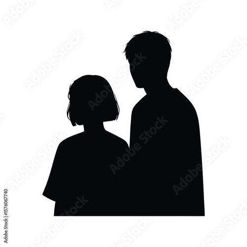 Silhouette of a young couple romantic black and white illustration minimalist design relationship love togetherness