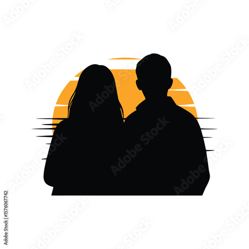 Silhouette of Couple at Sunset Romantic Couple Back View Love Relationship