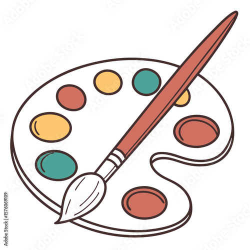 Art palette with colorful paints and a brush