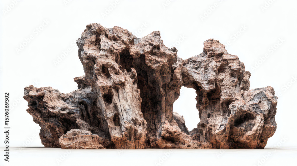 Obraz premium A beautifully detailed rock formation with an archway against a bright white backdrop.