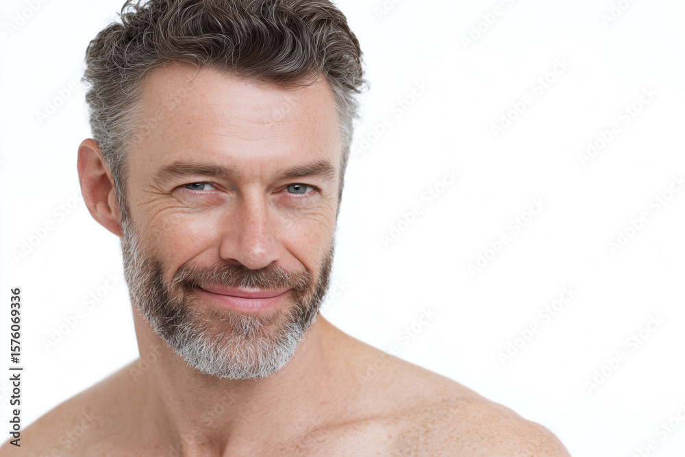 Obraz premium Mature man with beard smiling happy expression clean skin closeup portrait natural light