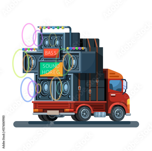 Sound Horeg Aka Indonesian Mobile Sound Speaker Truck Cartoon Illustration Vector