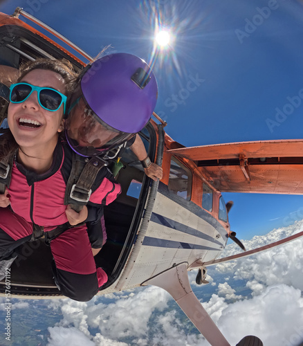 A tandem skydive into the clouds	