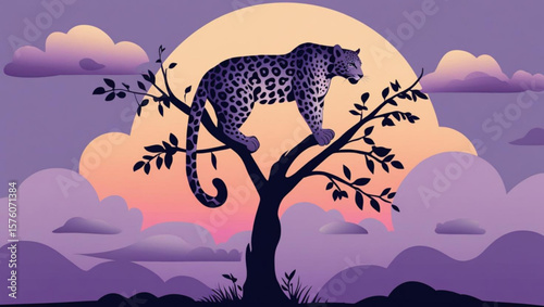Twilight Leopard on a Tree