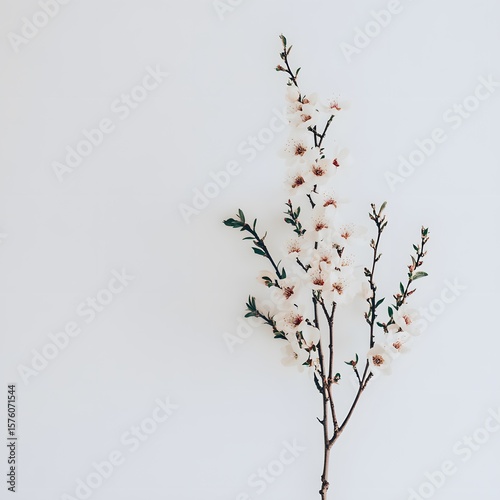 Delicate Spring Blossom Branch Minimalist White Background Floral Photography