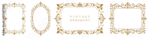 Elegant set of golden vintage frames – ornate borders for invitations, certificates, menus, and decorative graphic design.