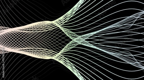 Gradient color wave on a black background. Linear wave, graphic shape flow. Digital monochrome, black and white background