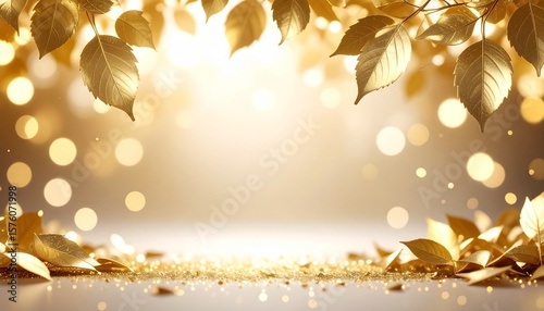 Blurred background with dancing gold leaves