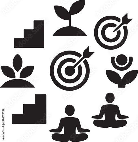 Achieve Growth and Success Icons of Personal Development and Goal Setting