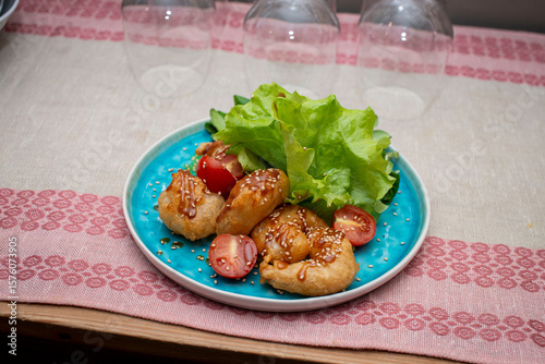 Fried salad with shrimps