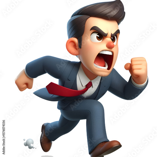 Angry cartoon businessman shouting, transparent background
