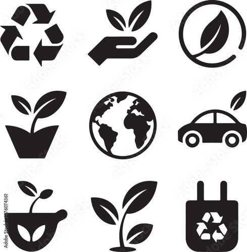 Eco-Friendly Icons Recycling, Sustainability, and Green Living Symbols