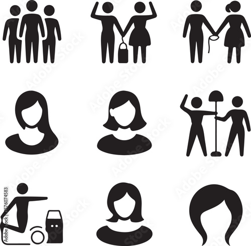 Diverse Women Icons A Collection of Female Figures Representing Strength, Unity, and Individuality