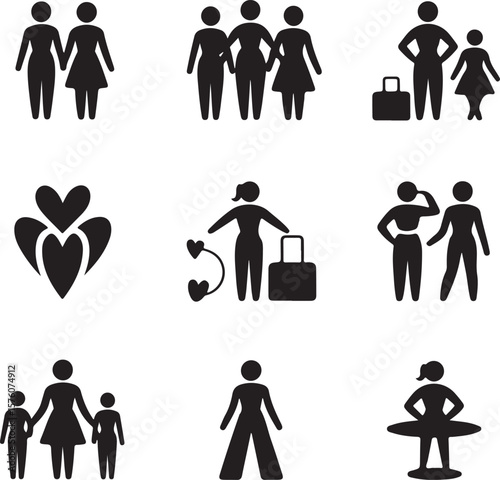 Diverse Women Icons Family, Travel, Fitness, and More