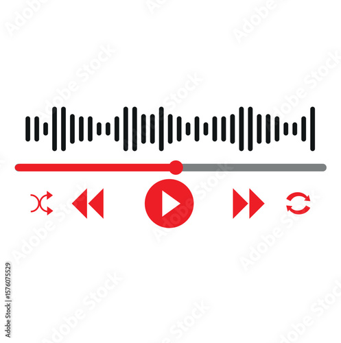 Music or video play bar icon. Audio player for songs or podcast playlist. Play or pause button. Dark theme. Vector illustration