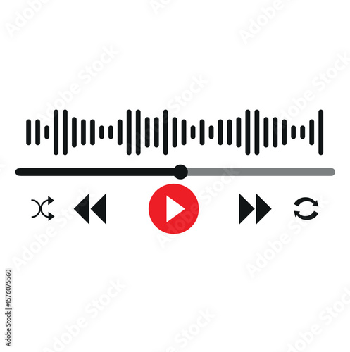 Music or video play bar icon. Audio player for songs or podcast playlist. Play or pause button. Dark theme. Vector illustration