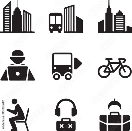 Cityscape Icons Transportation, Commute, and Urban Life Illustrations