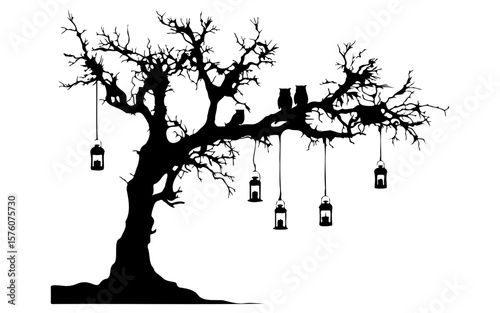 Halloween Elements Vector – Black and White Line Art Set