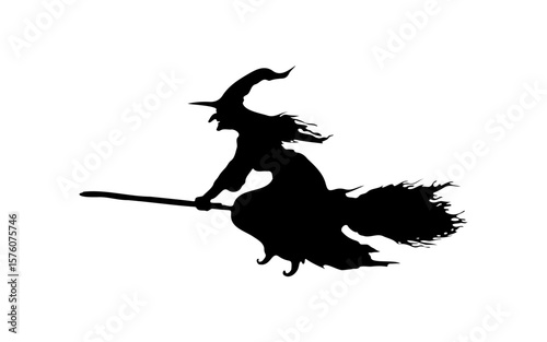 Halloween Witch Silhouette – Hand Drawn Vector Illustration