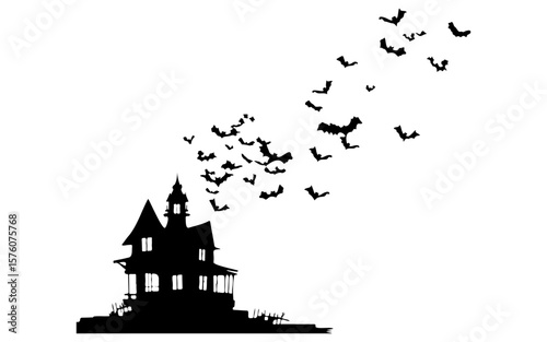 Haunted House – Halloween Black and White Vector Illustration