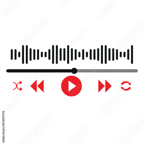 Music or video play bar icon. Audio player for songs or podcast playlist. Play or pause button. Dark theme. Vector illustration