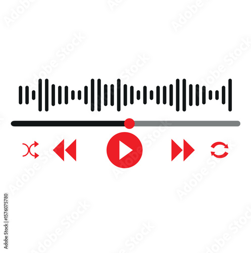Music or video play bar icon. Audio player for songs or podcast playlist. Play or pause button. Dark theme. Vector illustration