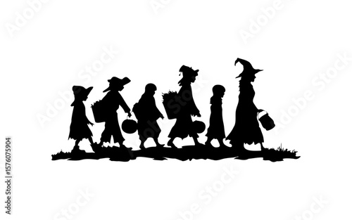 Halloween Witch Brewing Potion – Black and White Vector