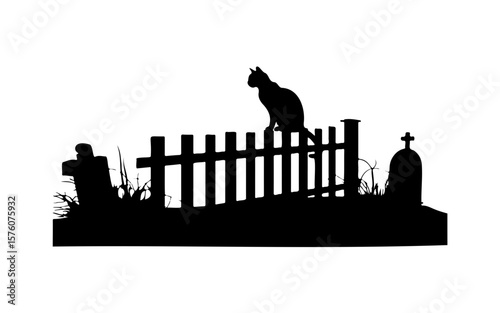 Black and White Halloween Cat – Cute Spooky Vector Drawing