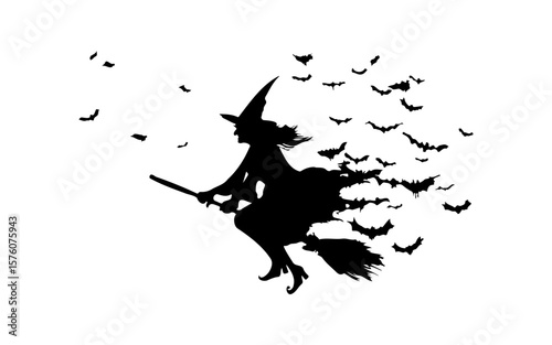 Halloween Witch Silhouette – Hand Drawn Vector Illustration
