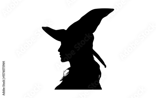 Halloween Witch Brewing Potion – Black and White Vector