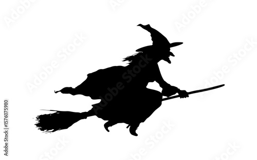 Halloween Witch Silhouette – Hand Drawn Vector Illustration