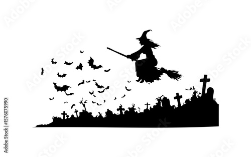 Halloween Witch Silhouette – Hand Drawn Vector Illustration
