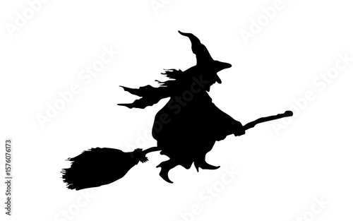 Halloween Witch Silhouette – Hand Drawn Vector Illustration