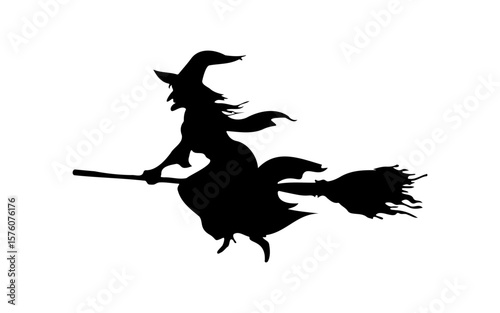 Halloween Witch Silhouette – Hand Drawn Vector Illustration