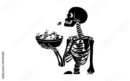 Spooky Skull Outline – Black and White Halloween Cartoon