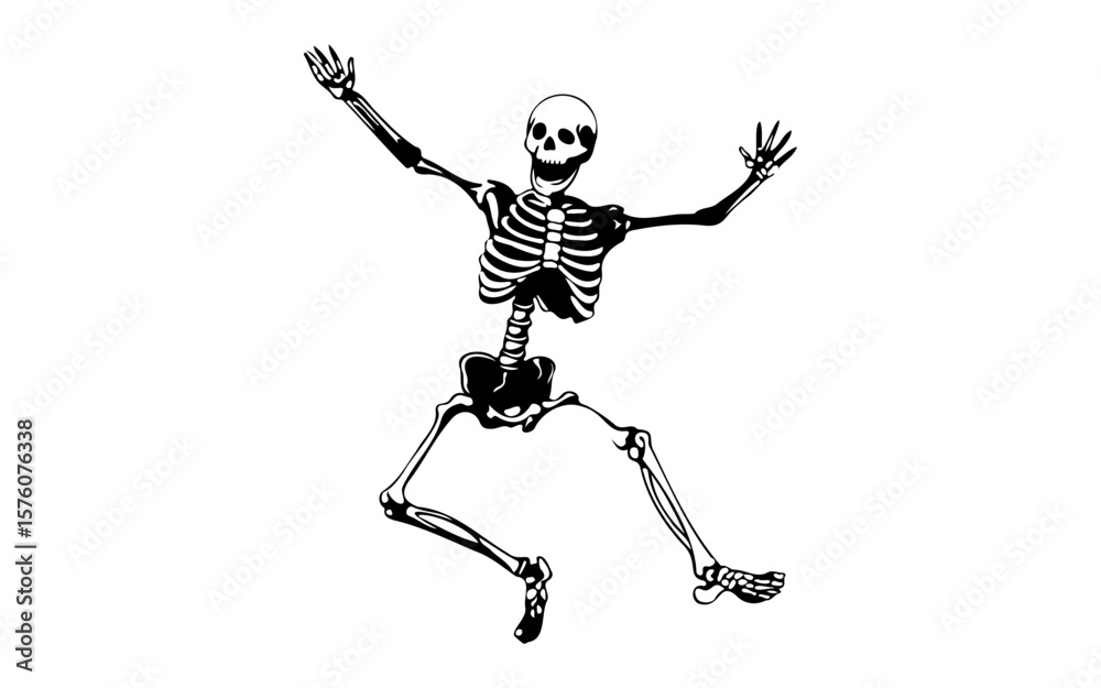 Fototapeta premium Spooky Skull Outline – Black and White Halloween Cartoon