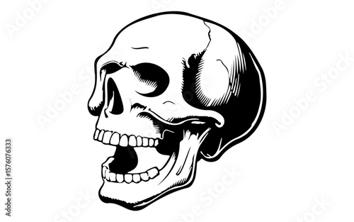 Spooky Skull Outline – Black and White Halloween Cartoon