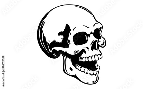 Spooky Skull Outline – Black and White Halloween Cartoon
