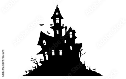 Haunted House – Halloween Black and White Vector Illustration