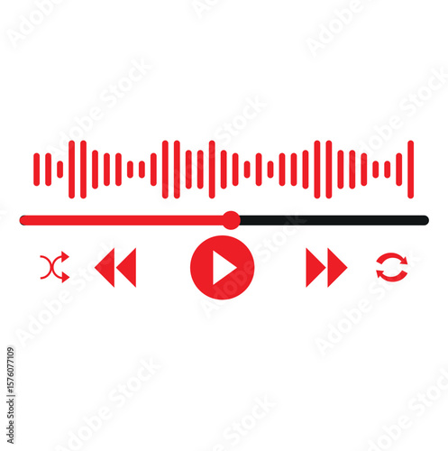 Music or video play bar icon. Audio player for songs or podcast playlist. Play or pause button. Dark theme. Vector illustration