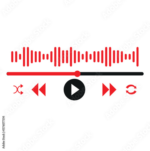 Music or video play bar icon. Audio player for songs or podcast playlist. Play or pause button. Dark theme. Vector illustration