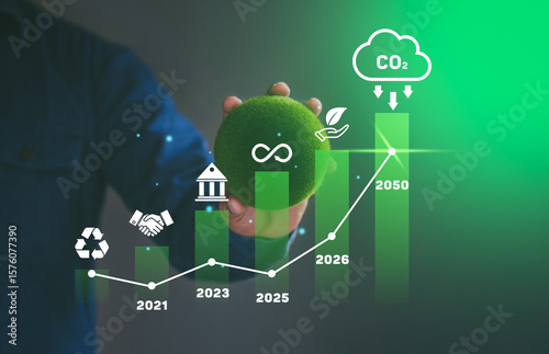 Green business, Corporate responsibility sustainable environment, Net zero and ESG concept, Co2, Carbon footprint report and carbon neutral or offset, Save planet, World earth day, Sustainable living
