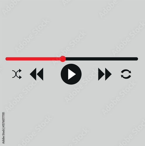 Music or video play bar icon. Audio player for songs or podcast playlist. Play or pause button. Dark theme. Vector illustration