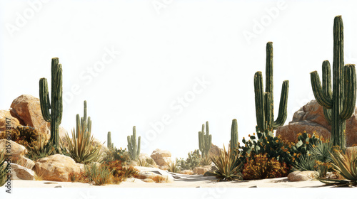 Majestic cacti stand tall in a stunning desert scene, creating a dramatic landscape.